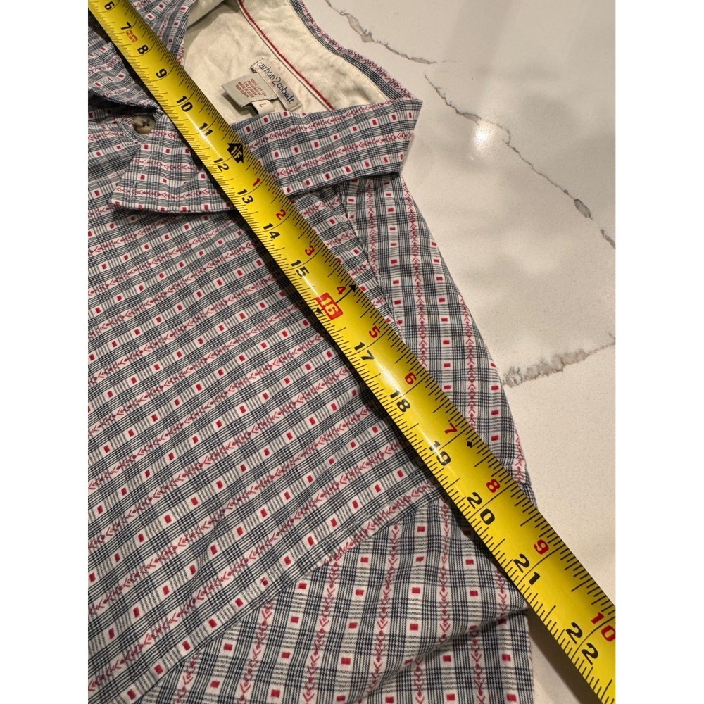 Carbon2Cobalt Mens Large Grey Red Geometric‎ Plaid Cotton Button Down Shirt L - Picture 4 of 6